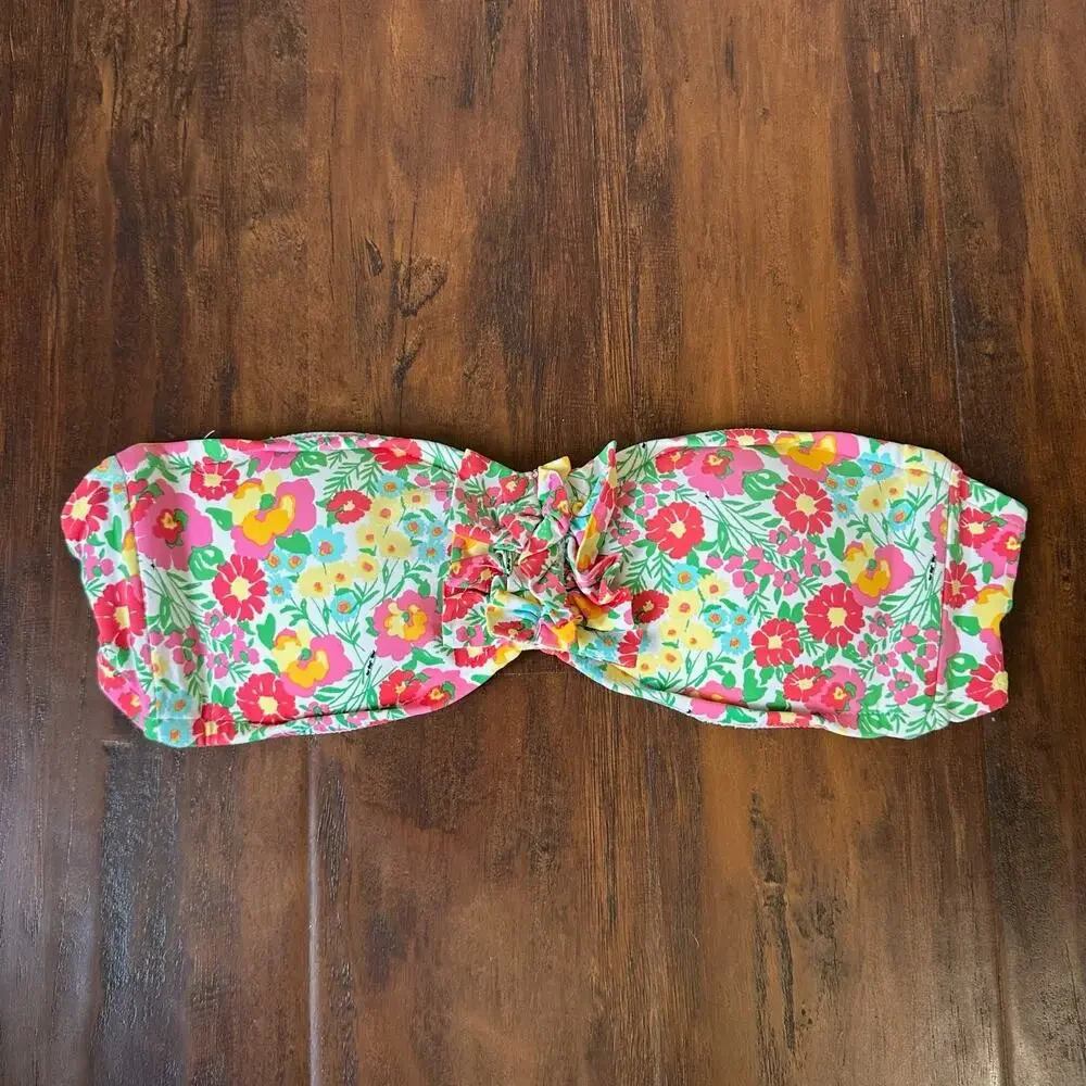 LILLY PULITZER Bandeau Bikini Top Floral Ruffled Padded Strapless